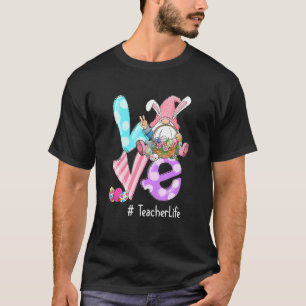 Love Teacher Life Easter Gnome Egg Hunting Basket T-shirt