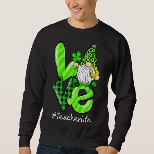 Love Teacher Life Gnome Leopard Shamrock St Patric Trui (Voorkant)