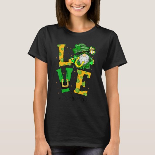 Love Teacher Life Gnome Shamrock St Patricks Day T T-shirt (Voorkant)