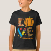 Love Teacher Pumpkin Leopard Herfst Autumn Thanksg T-shirt (Voorkant)