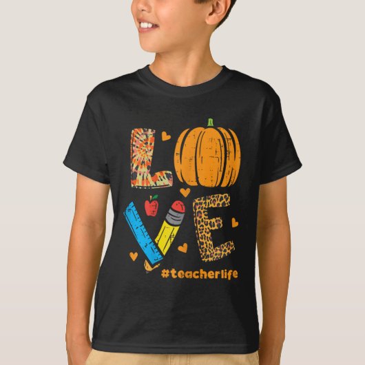 Love Teacher Pumpkin Leopard Herfst Autumn Thanksg T-shirt (Voorkant)