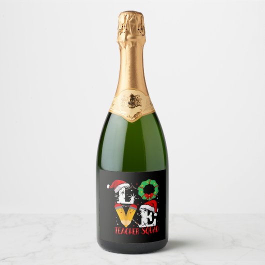 Love Teacher Squad, Funny Teachers Kerstmis Sparkling Wijnetiket (Voorkant)