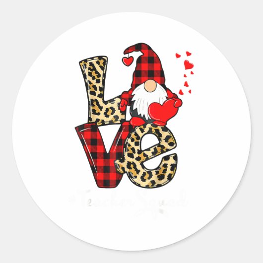 Love Teacher Squad Gnome Hearts Valentines Gnome T Ronde Sticker (Voorkant)