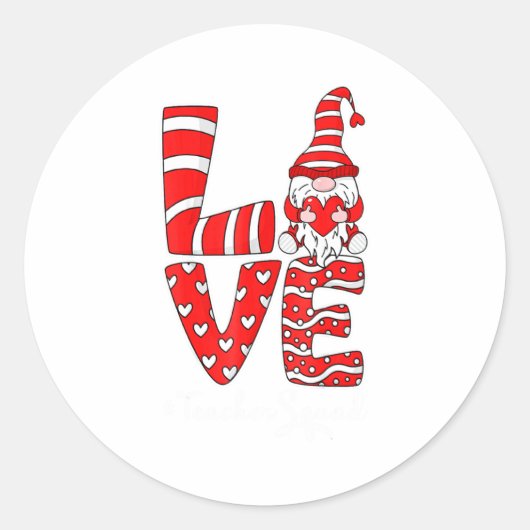 Love Teacher Squad Gnome Hearts Valentines Gnome T Ronde Sticker (Voorkant)