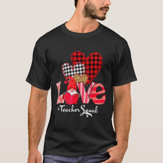 Love Teacher Squad Gnome Hearts Valentines Gnome T T-shirt (Voorkant)