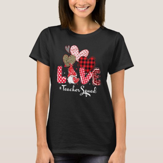 Love Teacher Squad Gnome Hearts Valentines Gnome T T-shirt (Voorkant)