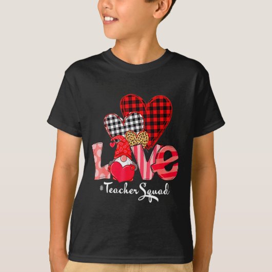 Love Teacher Squad Gnome Hearts Valentines Gnome T T-shirt (Voorkant)