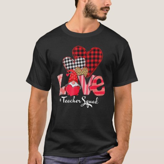 Love Teacher Squad Gnome Hearts Valentines Gnome T T-shirt (Voorkant)