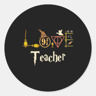 Love Teacher Wizards Ga naar school Halloween Ronde Sticker