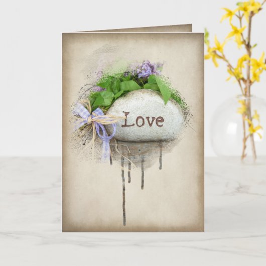 LOVE tekst gegraveerd in steen Kaart (Gele Bloem)