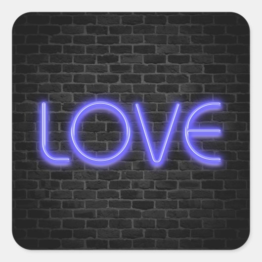 LOVE tekst in neonlicht op baksteen Vierkante Sticker (Voorkant)