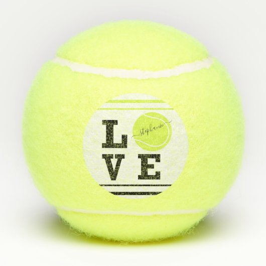 Love Tennis First Name Yellow Ball Tennisballen (Achterkant)