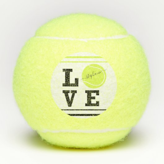 Love Tennis First Name Yellow Ball Tennisballen (Voorkant)