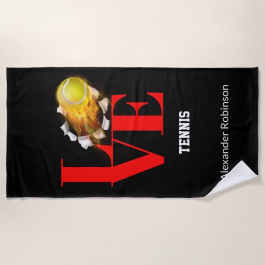 Love Tennis Personalized Sports Strandlaken (Voorkant)