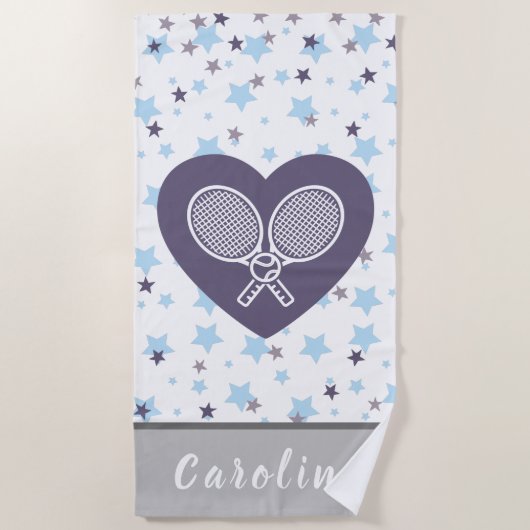 Love Tennis Sports Rackets & Ball Colorful Stars Strandlaken (Voorkant)