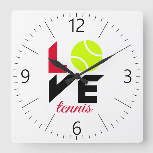 Love tennis vierkante klok (Voorkant)