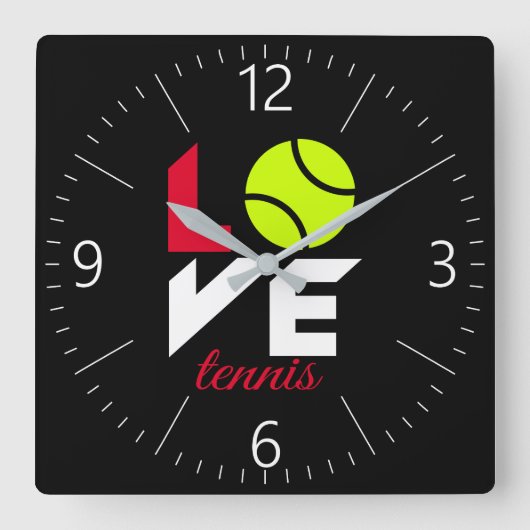 Love tennis vierkante klok (Voorkant)
