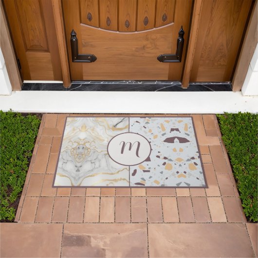 Love Terrazzo-Marble Custom Initiaal Deurmat (Buiten)
