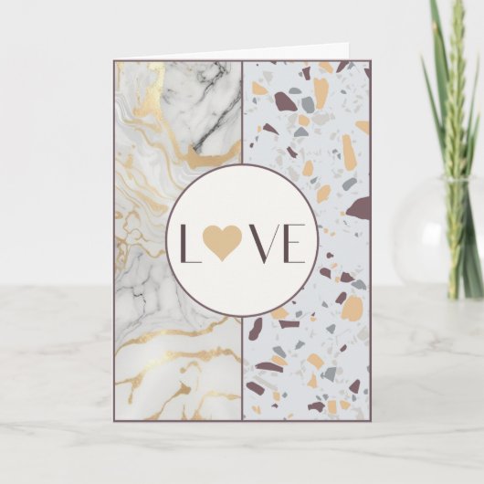 Love Terrazzo-Marble with Gold Heart Folded Kaart (Voorkant)