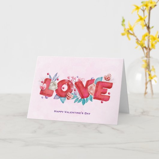 Love Text Bold Block Font met Flowers Valentijns Kaart (Gele Bloem)