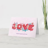 Love Text Bold Block Font met Flowers Valentijns Kaart (Voorkant)