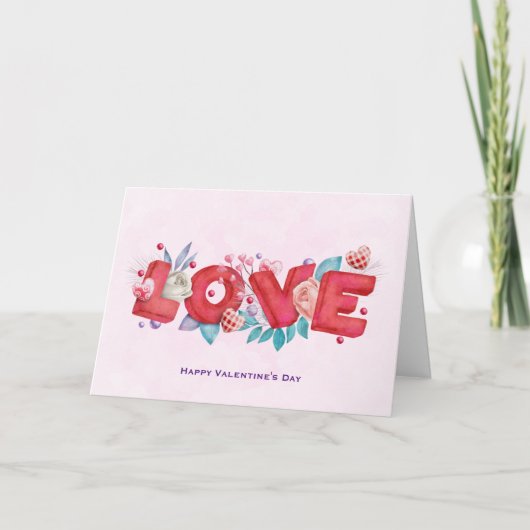 Love Text Bold Block Font met Flowers Valentijns Kaart (Voorkant)