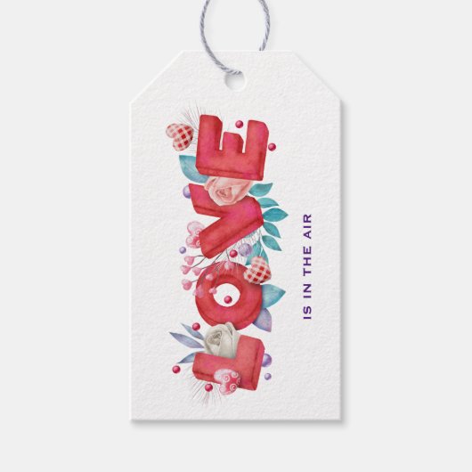Love Text Bold Block Font Waterverf Cadeaulabel (Voorkant)