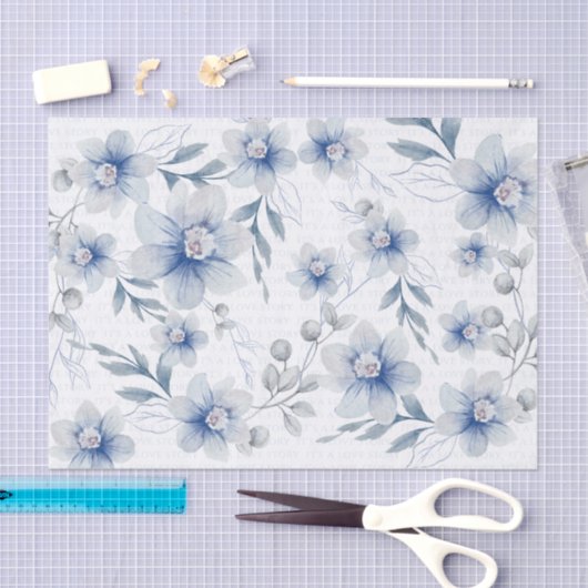 Love Text Dusty Blue Waterverf Flower Tissuepapier (Craft)