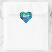 Love Text Heart Shape Blue & Green Geometric Lines Hart Sticker (Tas)