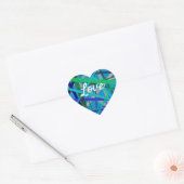 Love Text Heart Shape Blue & Green Geometric Lines Hart Sticker (Envelop)
