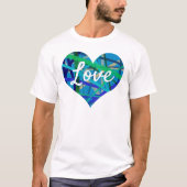 Love Text Heart Shape Blue & Green Geometric Lines T-shirt (Voorkant)