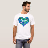 Love Text Heart Shape Blue & Green Geometric Lines T-shirt (Voorkant volledig)
