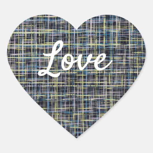 Love Text Heart Shape Blue Yellow Grid Abstract Hart Sticker (Voorkant)