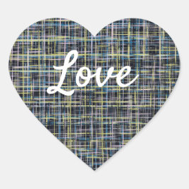 Love Text Heart Shape Blue Yellow Grid Abstract Hart Sticker