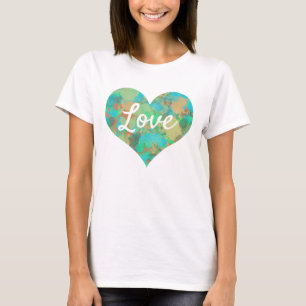 Love Text Heart Shape Green Druppels T-shirt