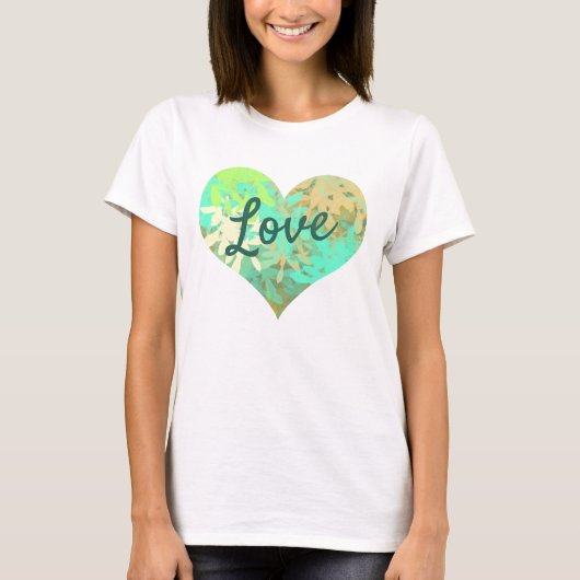 Love Text Heart Shape Green Leaves T-shirt (Voorkant)