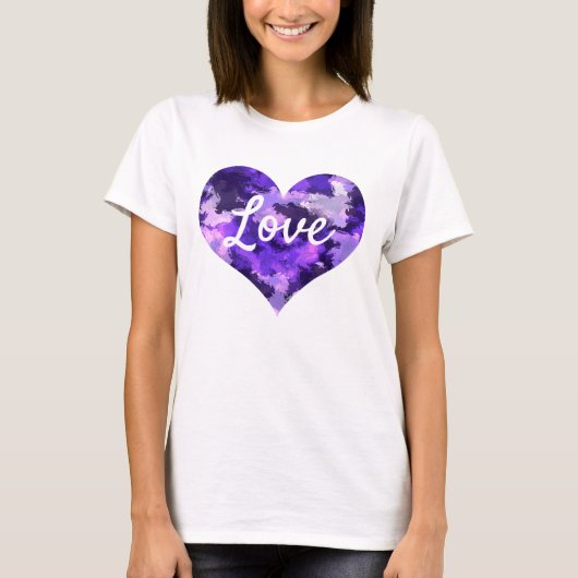 Love Text Heart Shape Paars Cool and Blue T-shirt (Voorkant)