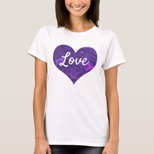 Love Text Heart Shape Paarse Marble T-shirt (Voorkant)
