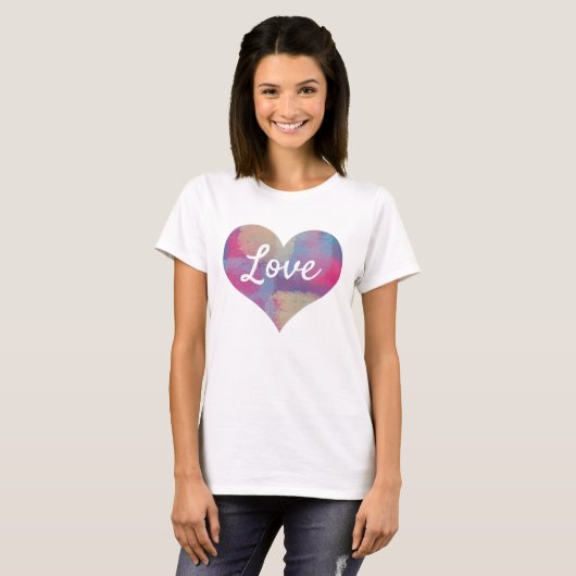 Love Text Heart Shape Pastel Patchwork Patroon T-shirt (Voorkant volledig)