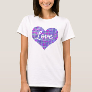 Love Text Heart Shape Pink & Paars Grid T-shirt