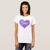 Love Text Heart Shape Pink & Paars Grid T-shirt (Voorkant volledig)
