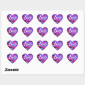 Love Text Heart Shape Pink & Paarse Lines Patroon Hart Sticker (Vel)