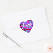 Love Text Heart Shape Pink & Paarse Lines Patroon Hart Sticker (Envelop)