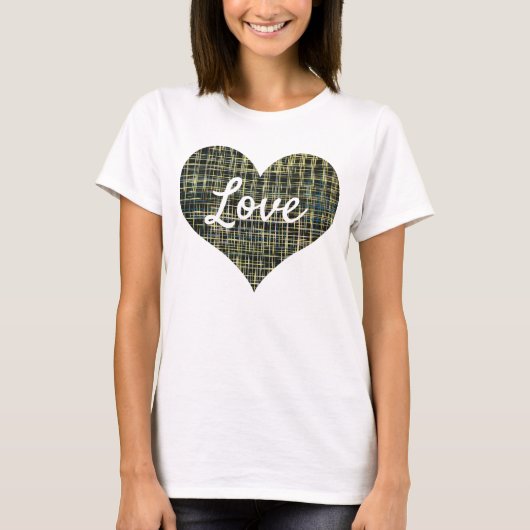 Love Text Heart Shape Yellow Blue Grid Line T-shirt (Voorkant)