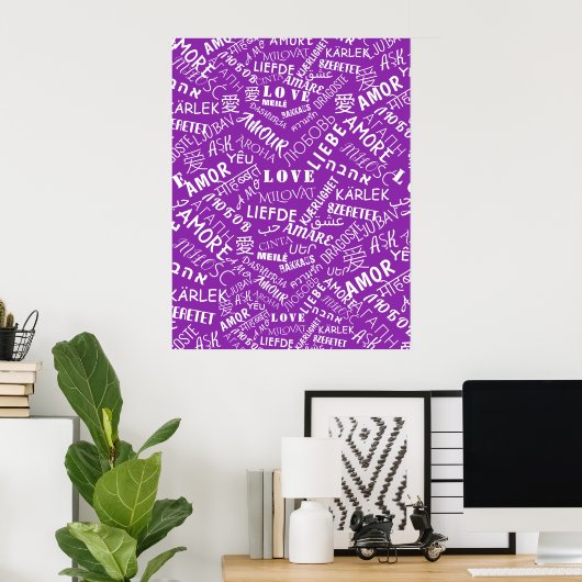 Love Text Poster Multi Language Word - Uw kleuren (Thuiskantoor)