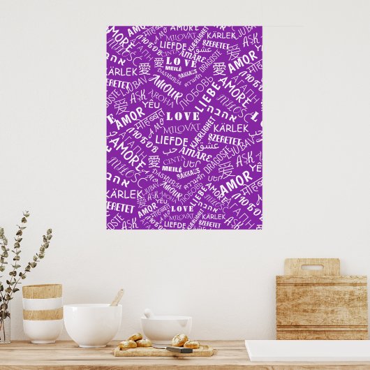 Love Text Poster Multi Language Word - Uw kleuren (Keuken)
