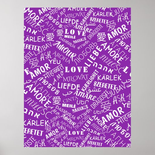 Love Text Poster Multi Language Word - Uw kleuren (Voorkant)