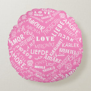 Love Text Roze Ronde Kussen of Kies Kleuren