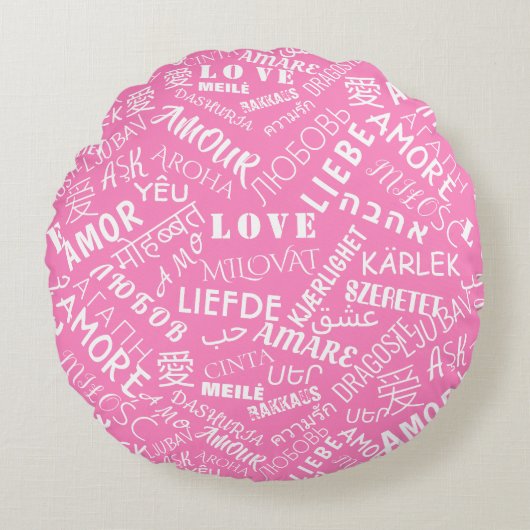 Love Text Roze Ronde Kussen of Kies Kleuren (Voorkant)