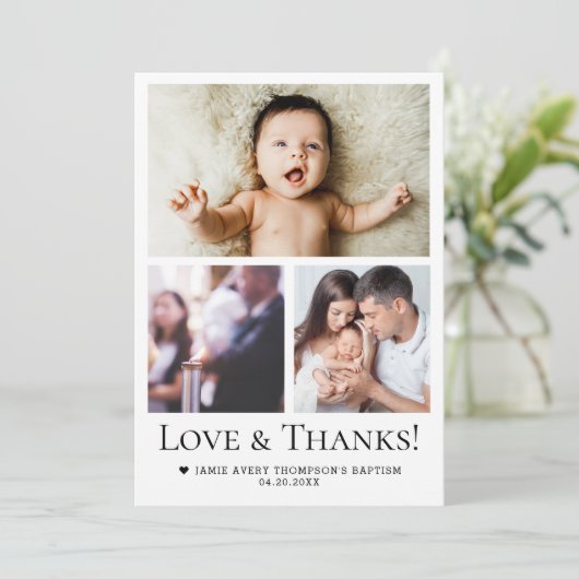 Love & Thanks Baby Baptism Photo Collage Grid Bedankkaart (Staand voorkant)